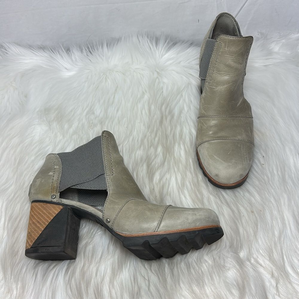 Sorel Addington Taupe Gray Women's Leather Chelsea Boots Sz‎ 9